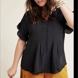 Anthropologie Dolan Size XS Button Front Pleat Blouse Ruffle Sleeve in Black
